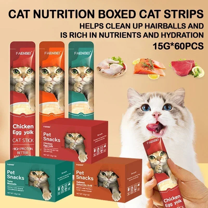 60 Pieces/Box Cat Snacks Cat Strips Whole Box Cat Snacks Tuna Chicken Cat Fattening Pet Snacks Cat Food Cat Food Snack