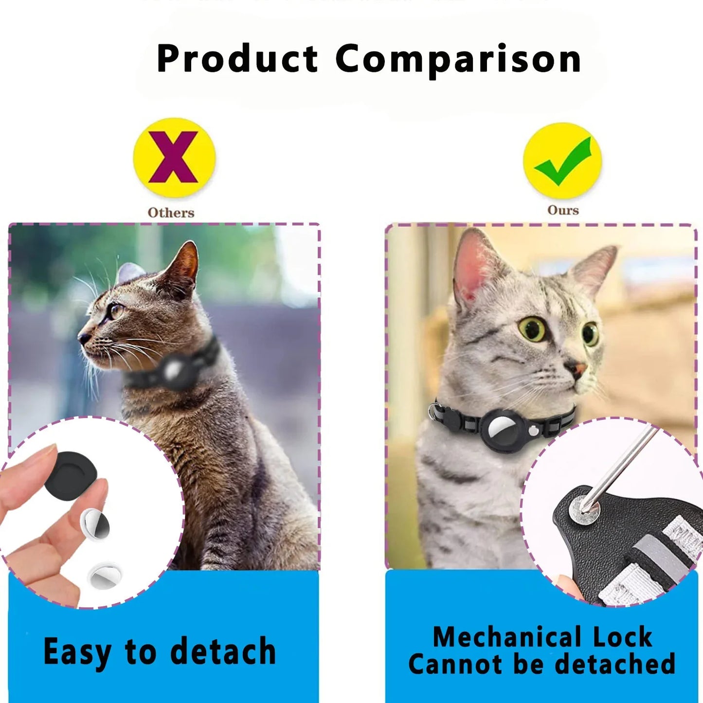 Cat Airtag Holder Collar Breakaway Reflective Strips Adjustable Kitten Collar Waterproof Cat Bell Collar Pet Air Tag Case Collar