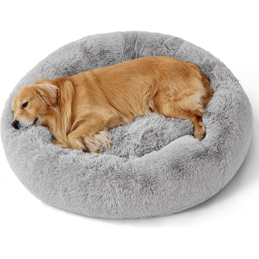 Doghouse Donut Washable Pet House Non-Slip Round Plush Faux Fur Cat House For Medium Dogs