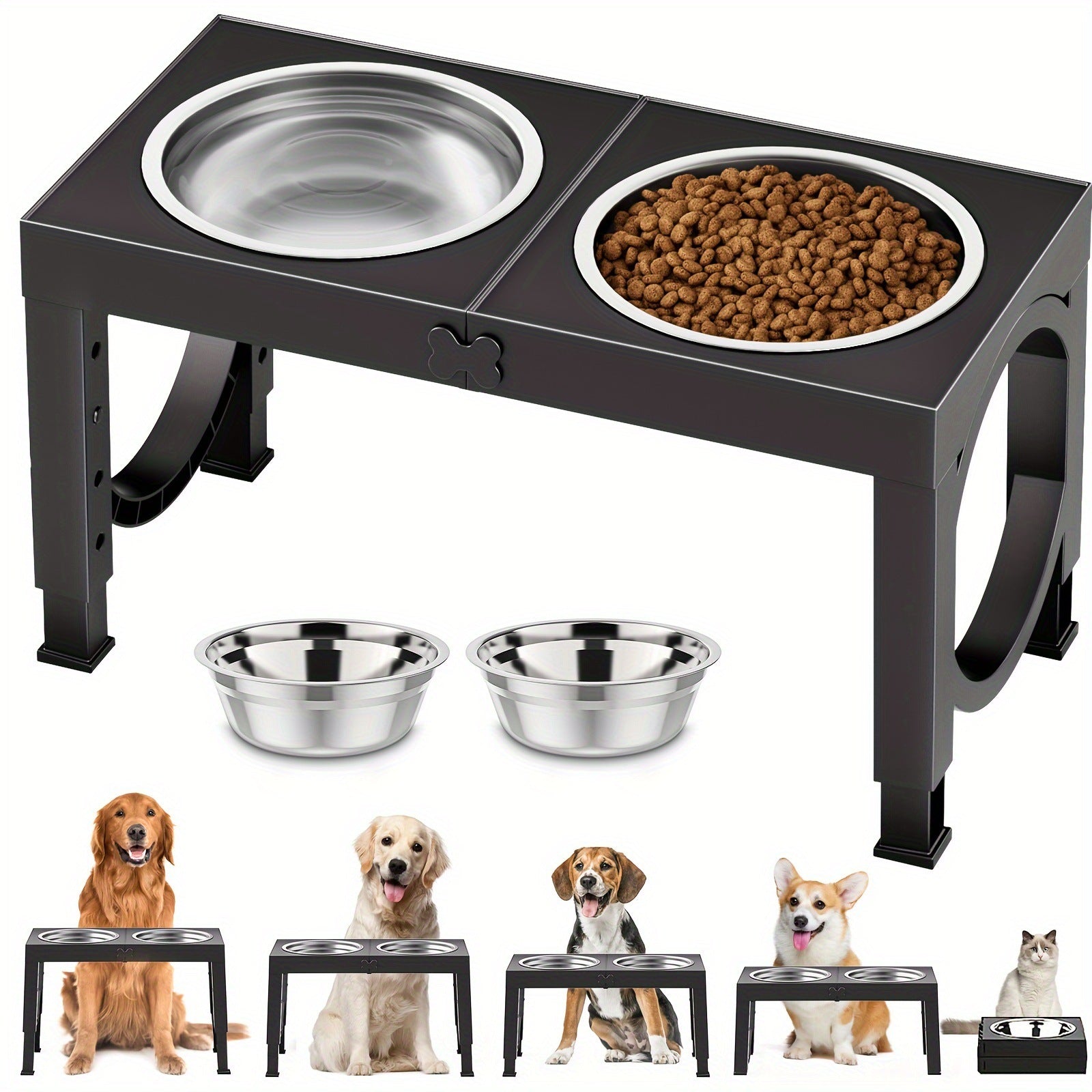 Elevated Dog Bowls Foldable Raised Dog Bowl Stand With 2
