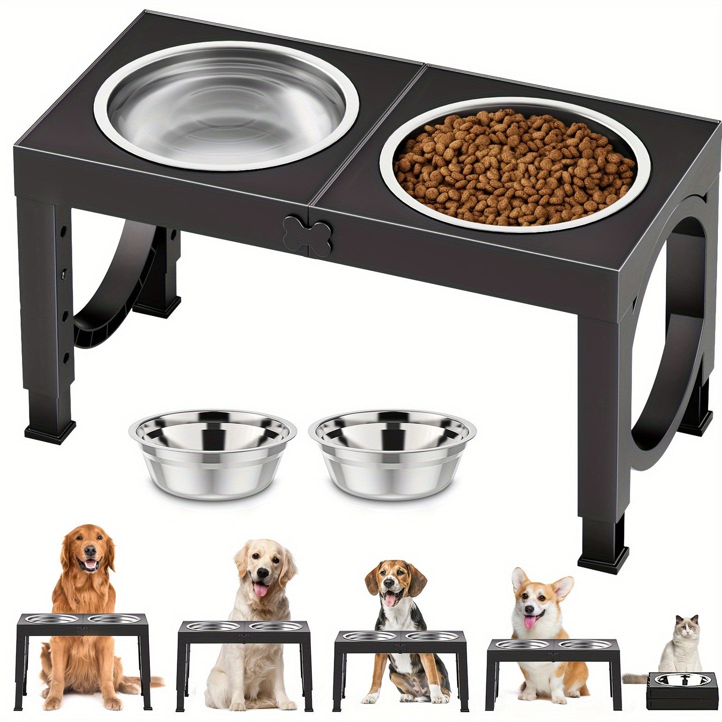 Elevated Dog Bowls Foldable Raised Dog Bowl Stand With 2